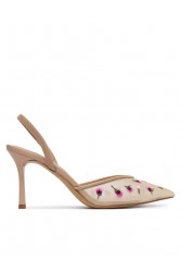 ALDO Carollina Beige Women's Slingback Heels with Embroidered Flowers