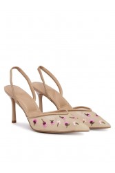 ALDO Carollina Beige Women's Slingback Heels with Embroidered Flowers