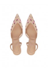 ALDO Carollina Beige Women's Slingback Heels with Embroidered Flowers