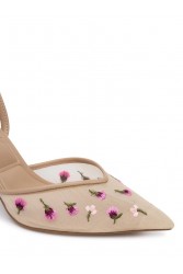 ALDO Carollina Beige Women's Slingback Heels with Embroidered Flowers