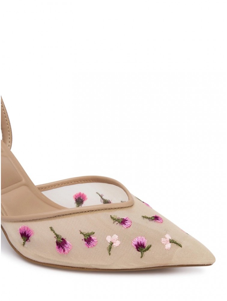 ALDO Carollina Beige Women's Slingback Heels with Embroidered Flowers