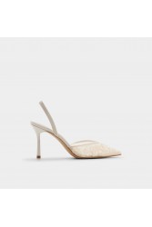 ALDO Carollina Ecru Women's Slingback Heels with Embroidered Flowers