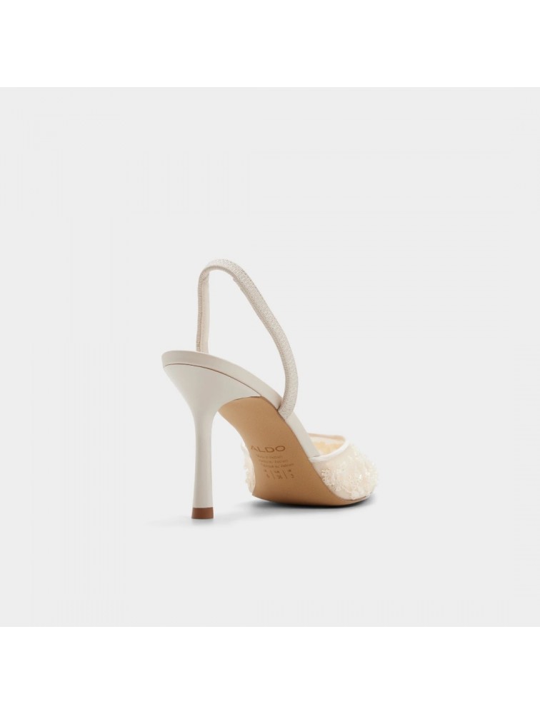 ALDO Carollina Ecru Women's Slingback Heels with Embroidered Flowers