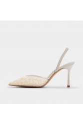 ALDO Carollina Ecru Women's Slingback Heels with Embroidered Flowers