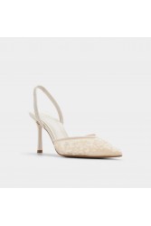 ALDO Carollina Ecru Women's Slingback Heels with Embroidered Flowers