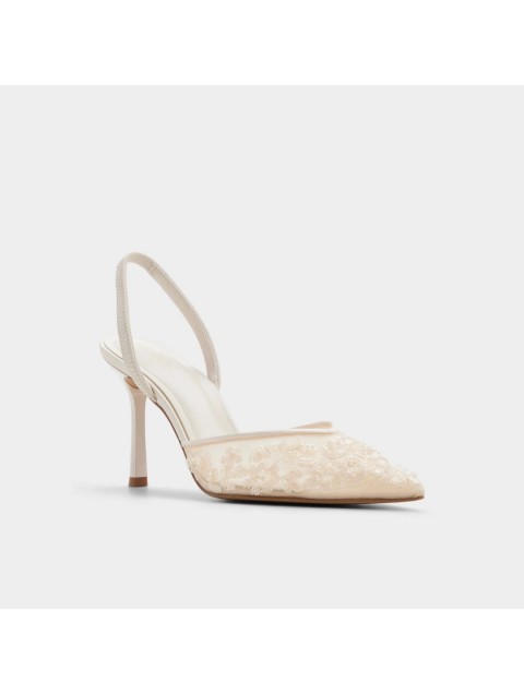 ALDO Carollina Ecru Women's Slingback Heels with Embroidered Flowers