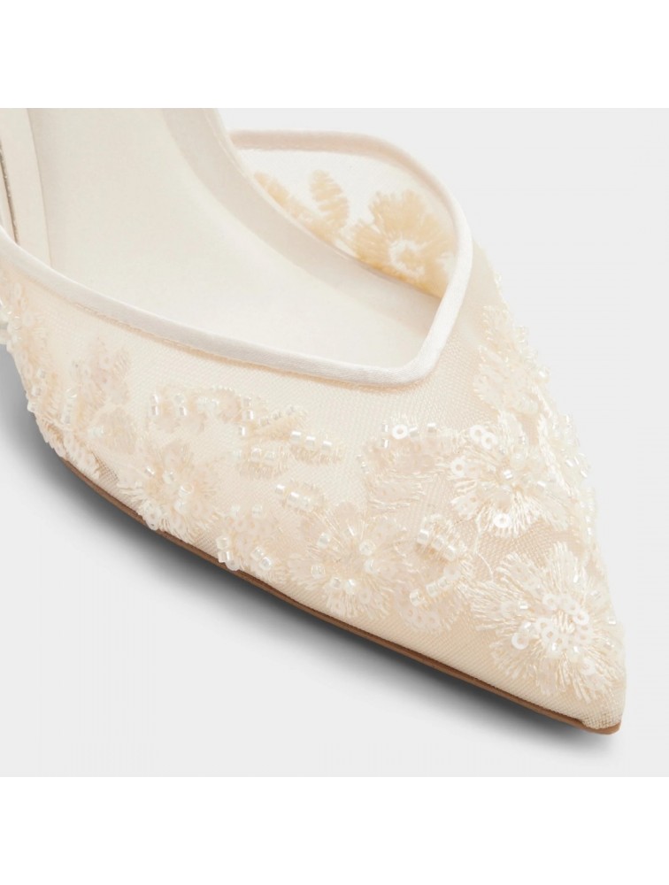 ALDO Carollina Ecru Women's Slingback Heels with Embroidered Flowers