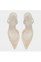 ALDO Carollina Ecru Women's Slingback Heels with Embroidered Flowers
