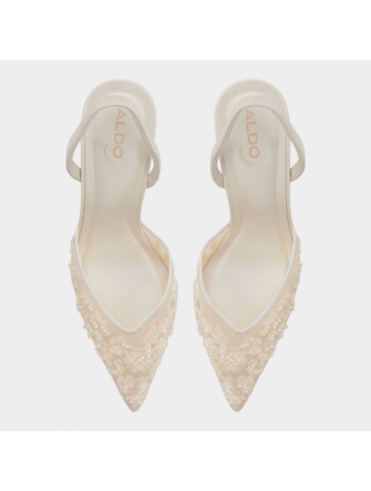 ALDO Carollina Ecru Women's Slingback Heels with Embroidered Flowers