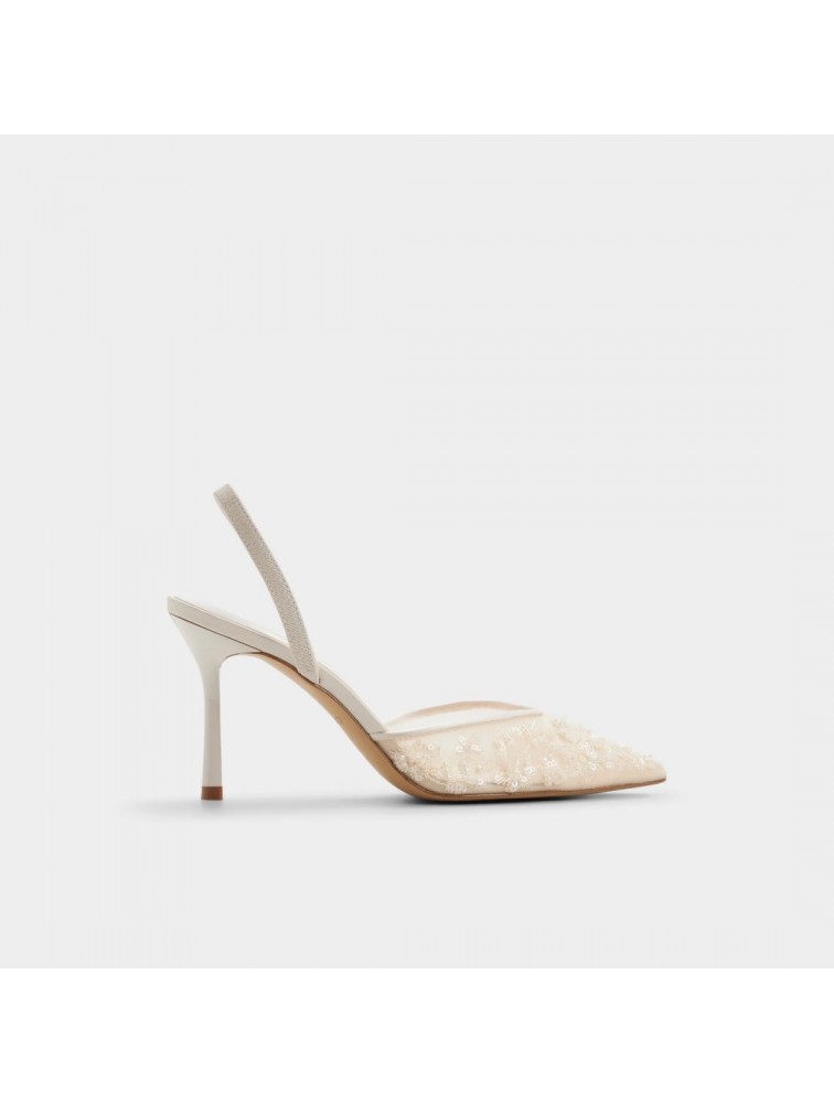 ALDO Carollina Ecru Women's Slingback Heels with Embroidered Flowers