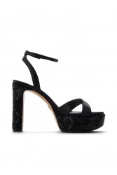 ALDO Rosine Black Satin Women's Sandals with Fiapa and Rhinestones