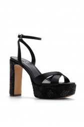 ALDO Rosine Black Satin Women's Sandals with Fiapa and Rhinestones