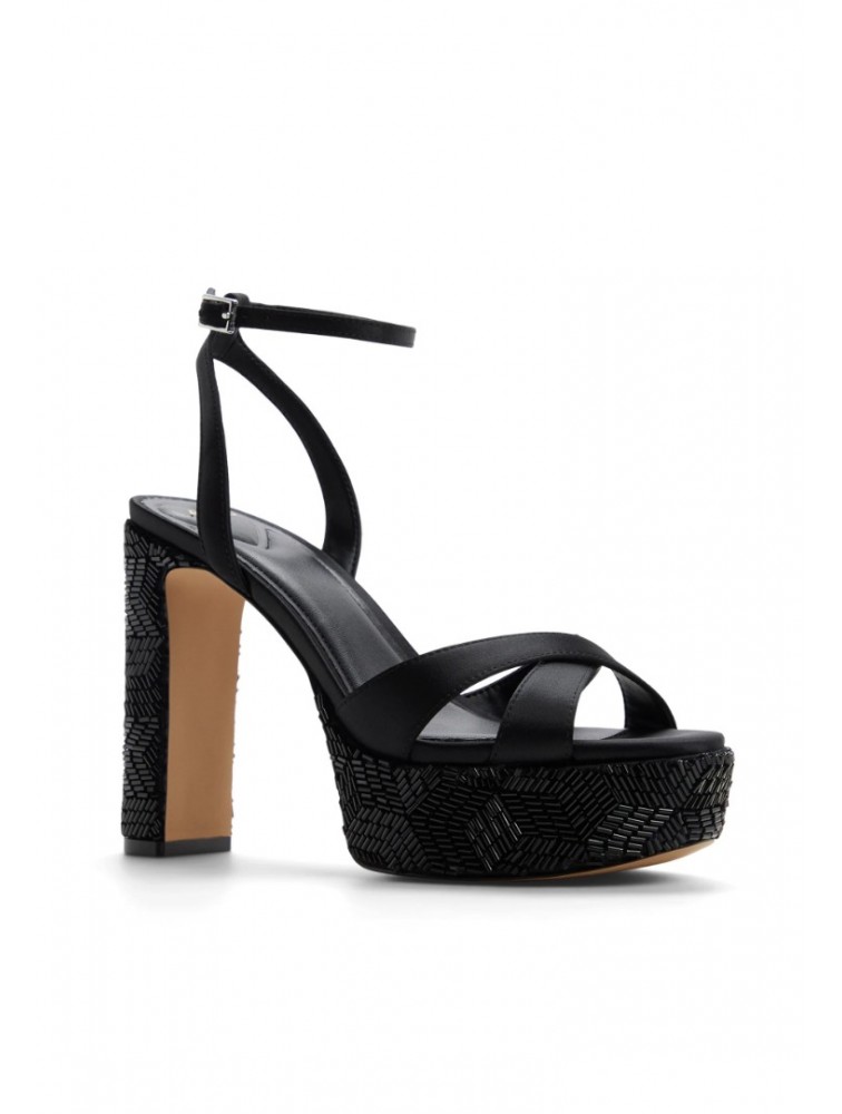 ALDO Rosine Black Satin Women's Sandals with Fiapa and Rhinestones