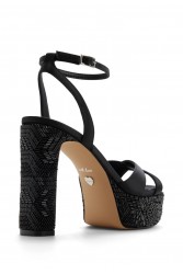 ALDO Rosine Black Satin Women's Sandals with Fiapa and Rhinestones