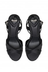 ALDO Rosine Black Satin Women's Sandals with Fiapa and Rhinestones