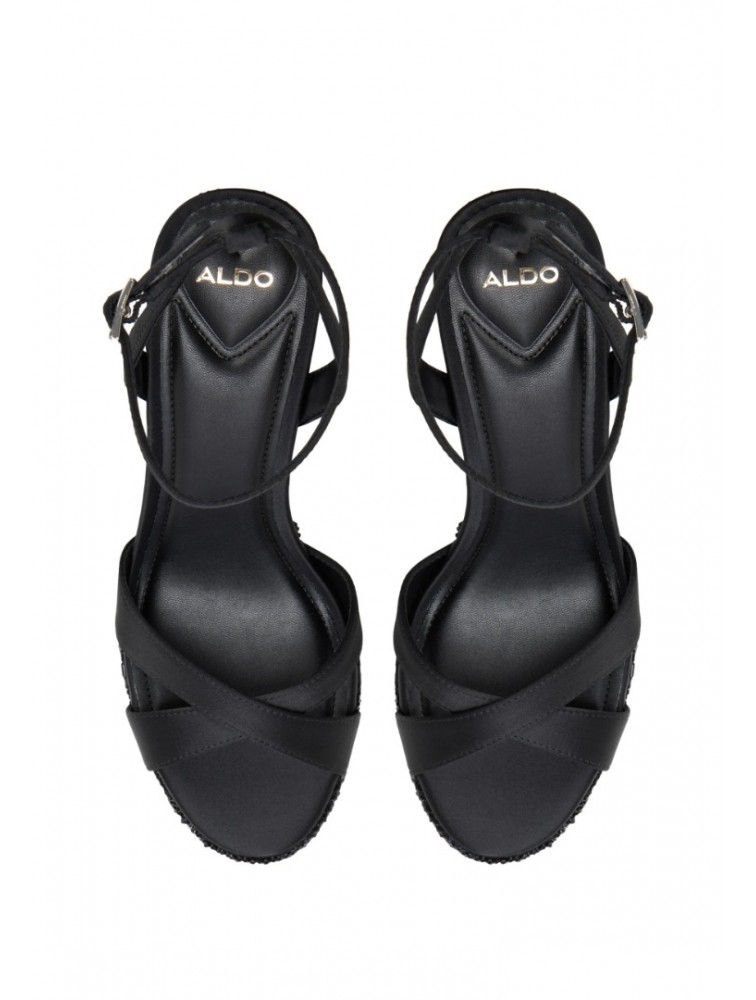 ALDO Rosine Black Satin Women's Sandals with Fiapa and Rhinestones