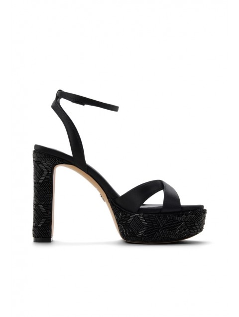 ALDO Rosine Black Satin Women's Sandals with Fiapa and Rhinestones