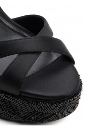 ALDO Rosine Black Satin Women's Sandals with Fiapa and Rhinestones