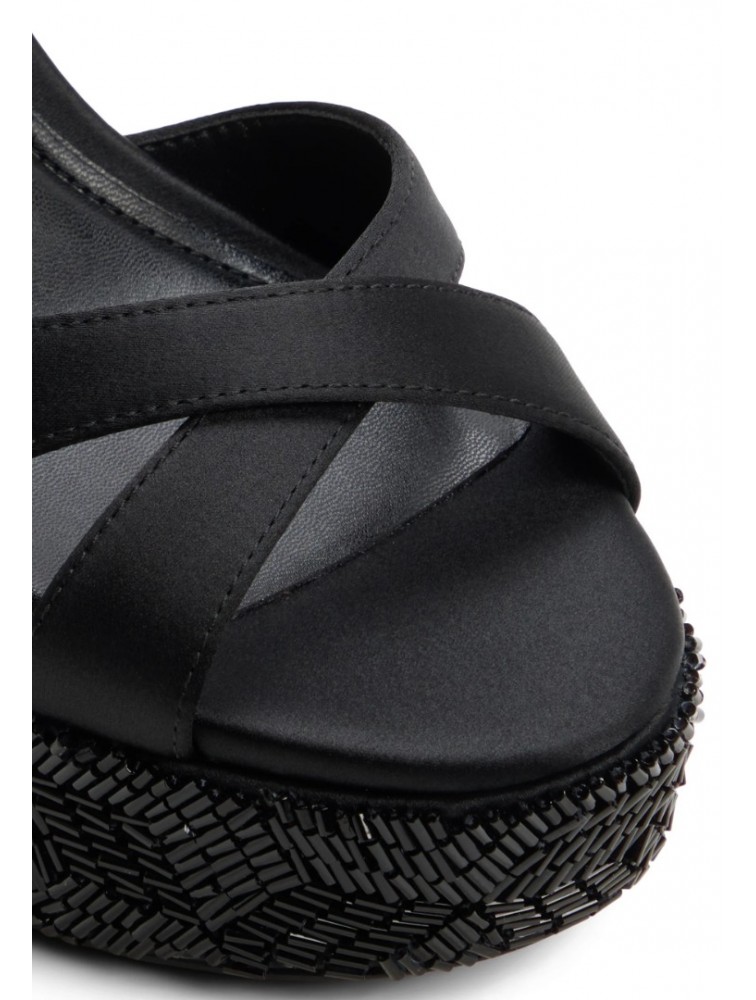 ALDO Rosine Black Satin Women's Sandals with Fiapa and Rhinestones