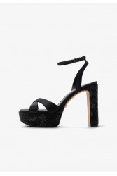 ALDO Rosine Black Satin Women's Sandals with Fiapa and Rhinestones