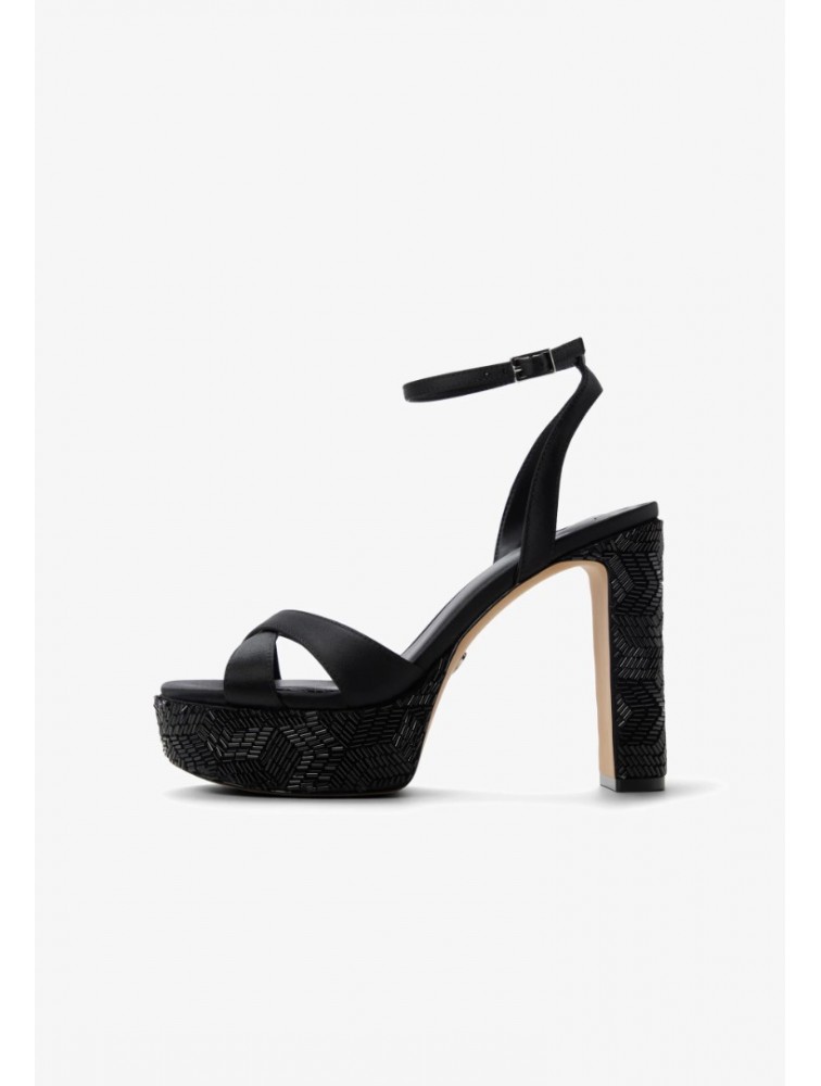 ALDO Rosine Black Satin Women's Sandals with Fiapa and Rhinestones