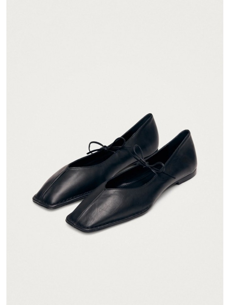 ALOHAS Sway Black Leather Ballet Flats Μαύρες Δερμάτινες Δετές Μπαλαρίνες
