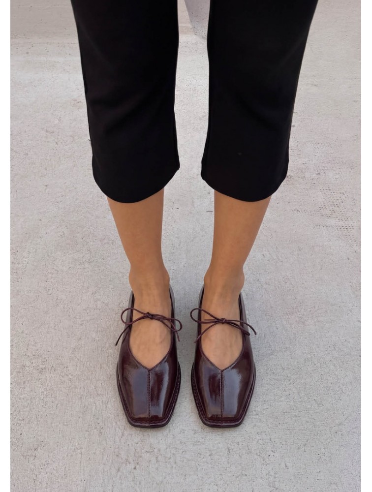 ALOHAS Sway Burgundy Leather Ballet Flats Μπορντώ Δερμάτινες Δετές Μπαλαρίνες