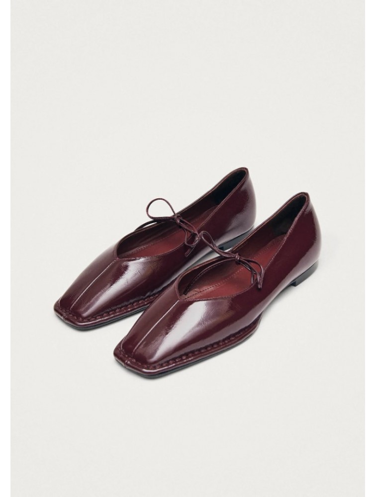 ALOHAS Sway Burgundy Leather Ballet Flats Μπορντώ Δερμάτινες Δετές Μπαλαρίνες