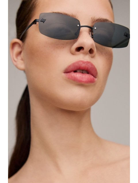 A\V SUNGLASSES Angel Black Rectangular Metal Sunglasses