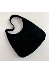 CLIC JEWELS Candy XL Black Suede Genuine Leather Μαύρη Σουέντ Δερμάτινη Τσάντα