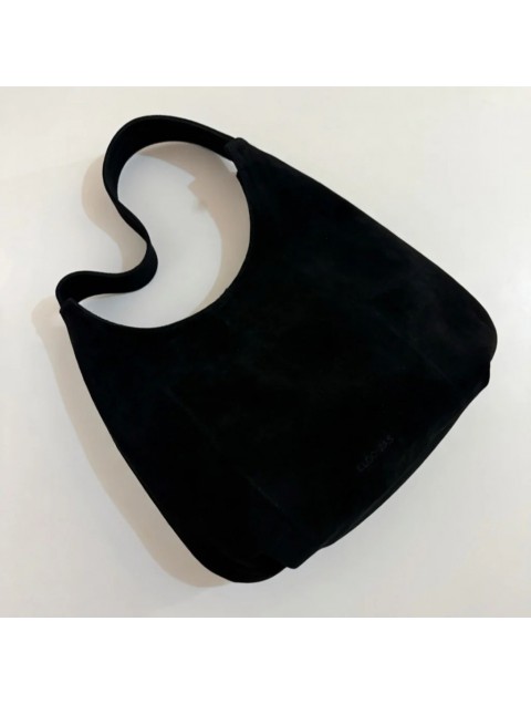 CLIC JEWELS Candy XL Black Suede Genuine Leather Μαύρη Σουέντ Δερμάτινη Τσάντα