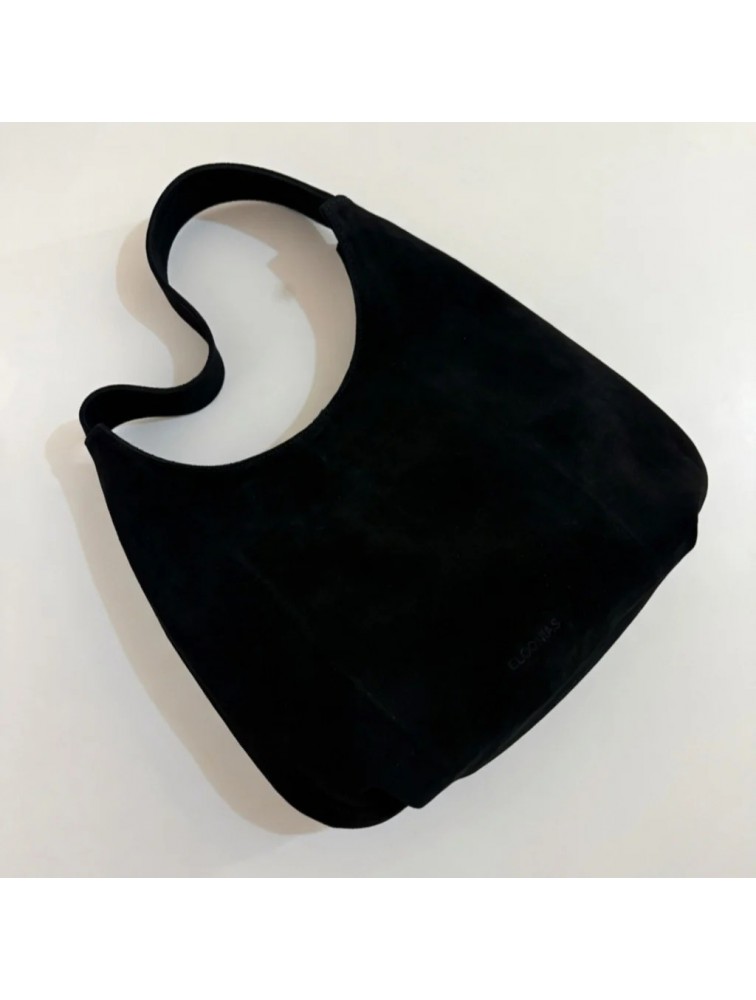 CLIC JEWELS Candy XL Black Suede Genuine Leather Μαύρη Σουέντ Δερμάτινη Τσάντα