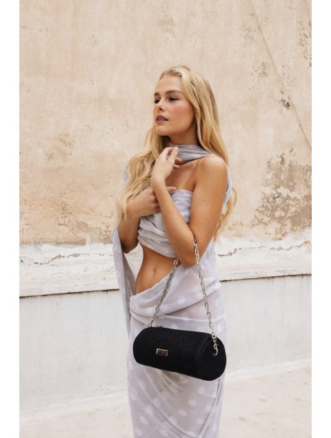 CLIC JEWELS Barrel Bag Black Denim Μαύρο Τζιν Βαρελάκι Τσάντα