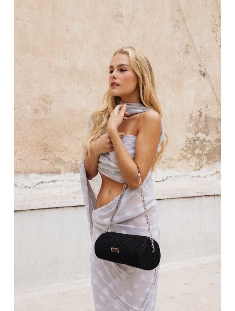 CLIC JEWELS Barrel Bag Black Denim Μαύρο Τζιν Βαρελάκι Τσάντα