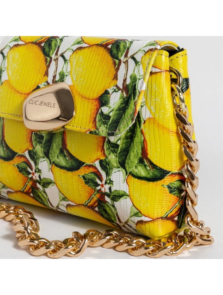 CLIC JEWELS MAYA MINIBAG (lemons print genuine leather) Τσάντα ώμου με σχέδιο λεμόνια