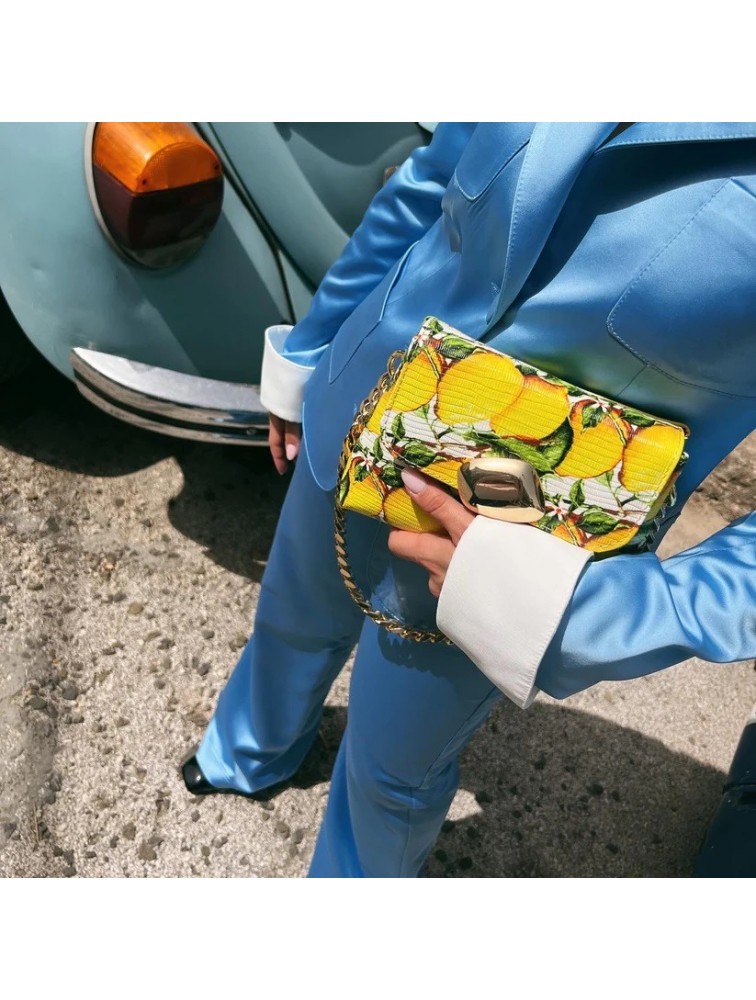 CLIC JEWELS MAYA MINIBAG (lemons print genuine leather) Τσάντα ώμου με σχέδιο λεμόνια