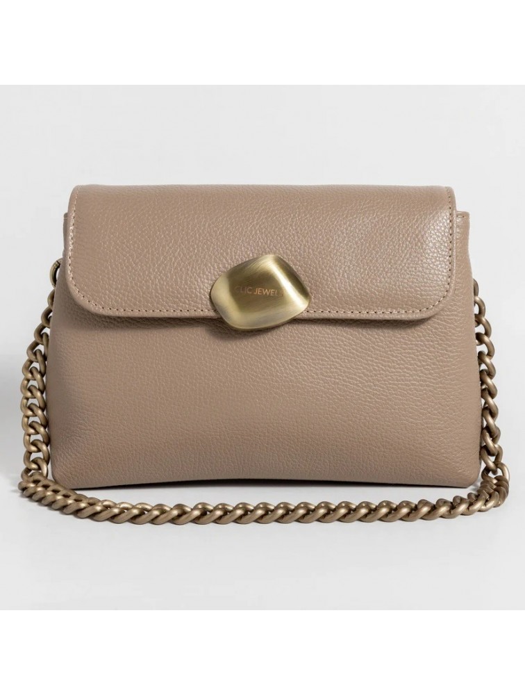CLIC JEWELS DONNA MEDIUM (mocha dolaro leather) Μπεζ τσάντα ώμου