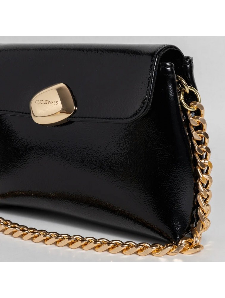 CLIC JEWELS DONNA MEDIUM DONNA (black patent eco leather) Μαύρη τσάντα ώμου