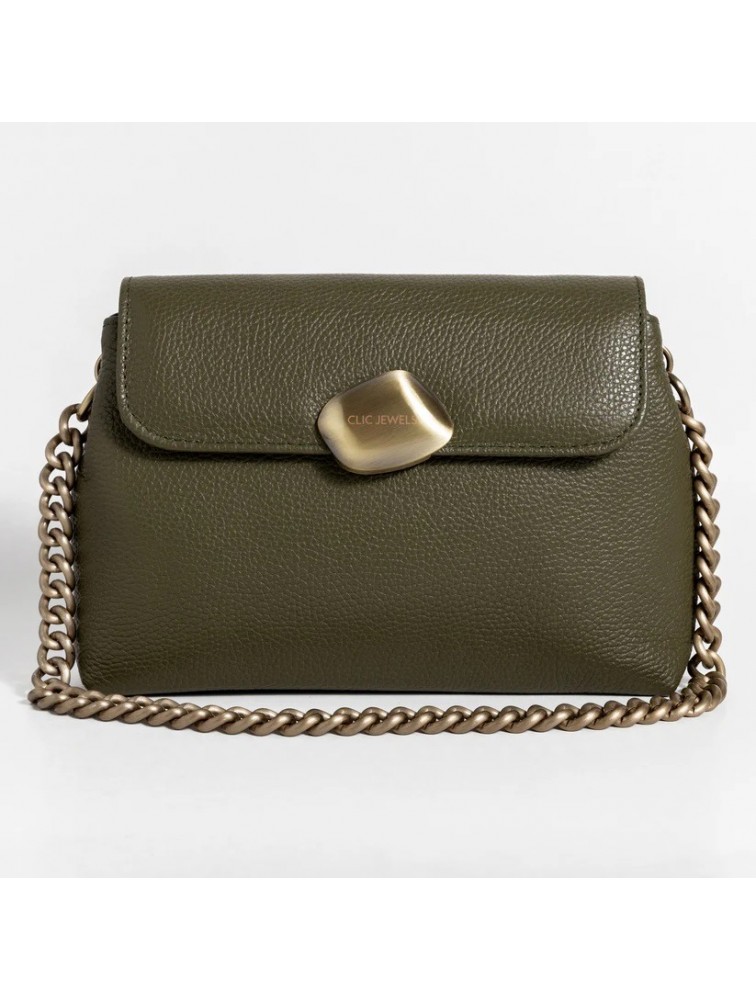 CLIC JEWELS DONNA MEDIUM (olive green dolaro genuine leather) Λαδί τσάντα ώμου