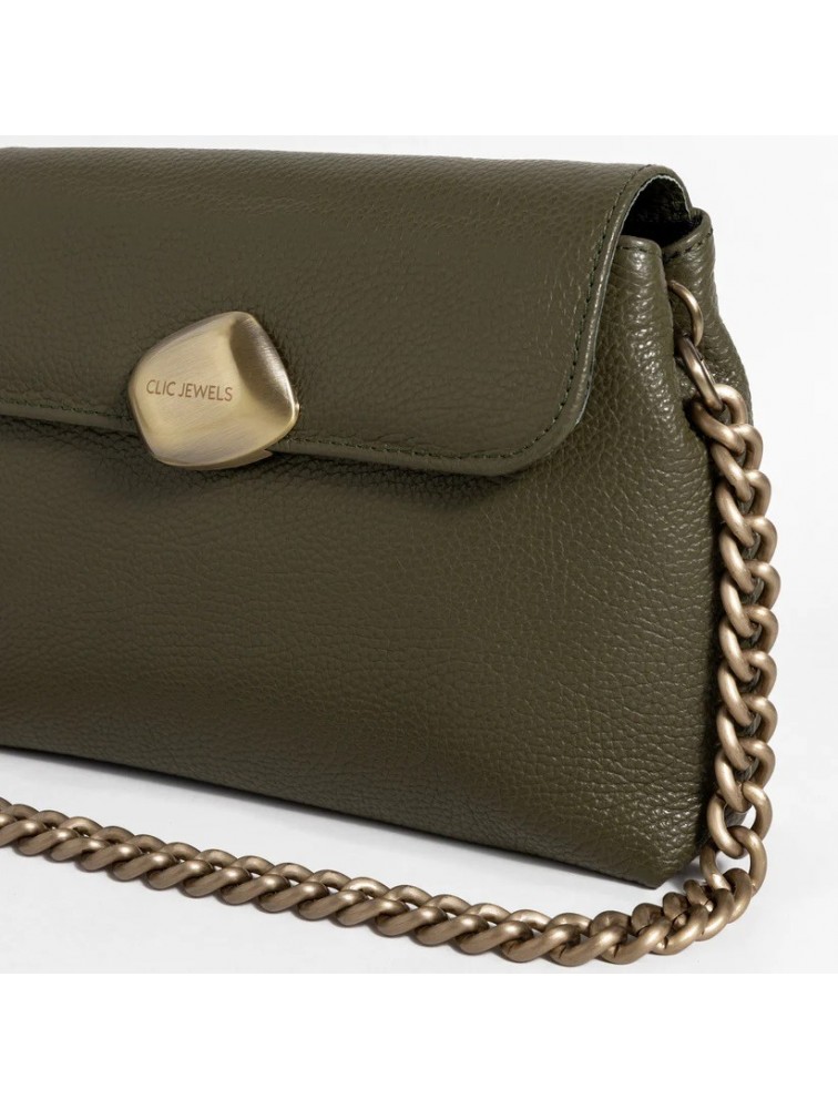 CLIC JEWELS DONNA MEDIUM (olive green dolaro genuine leather) Λαδί τσάντα ώμου