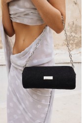 CLIC JEWELS Barrel Bag Black Denim Μαύρο Τζιν Βαρελάκι Τσάντα