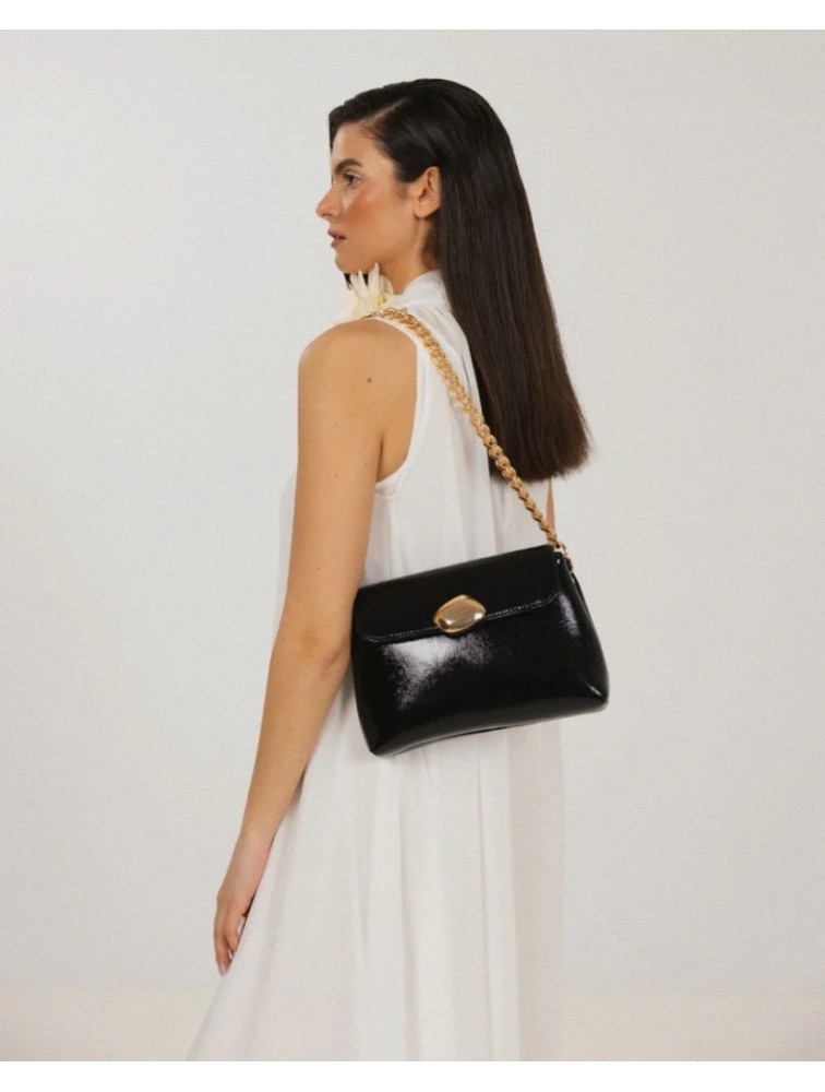 CLIC JEWELS DONNA MEDIUM DONNA (black patent eco leather) Μαύρη τσάντα ώμου