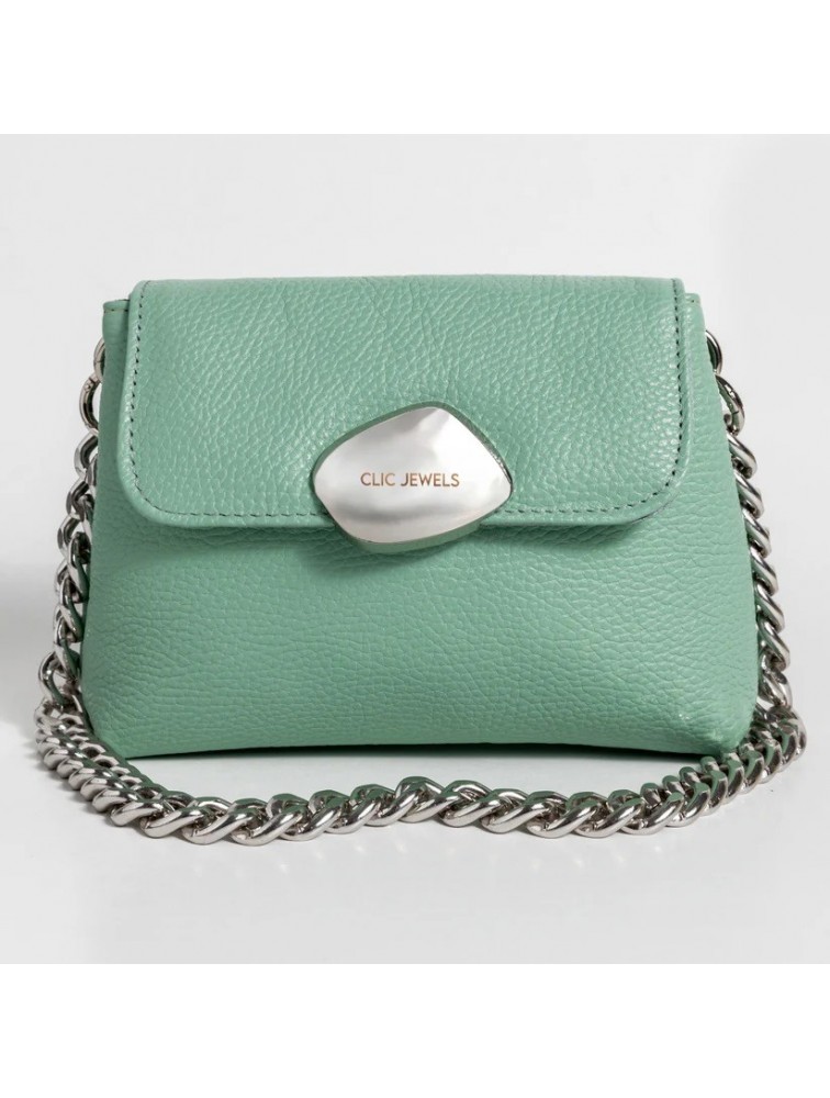 CLIC JEWELS MAYA MINIBAG (aqua dolaro genuine leather) Φυστικί τσάντα ώμου