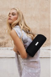 CLIC JEWELS Barrel Bag Black Denim Μαύρο Τζιν Βαρελάκι Τσάντα