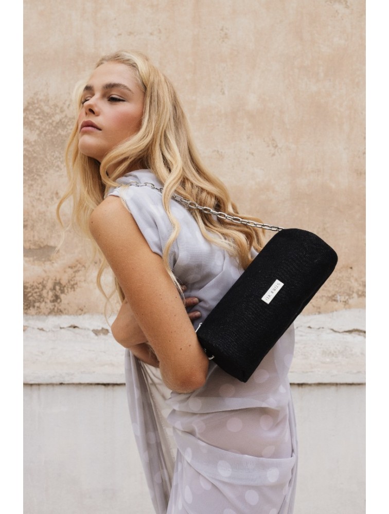 CLIC JEWELS Barrel Bag Black Denim Μαύρο Τζιν Βαρελάκι Τσάντα