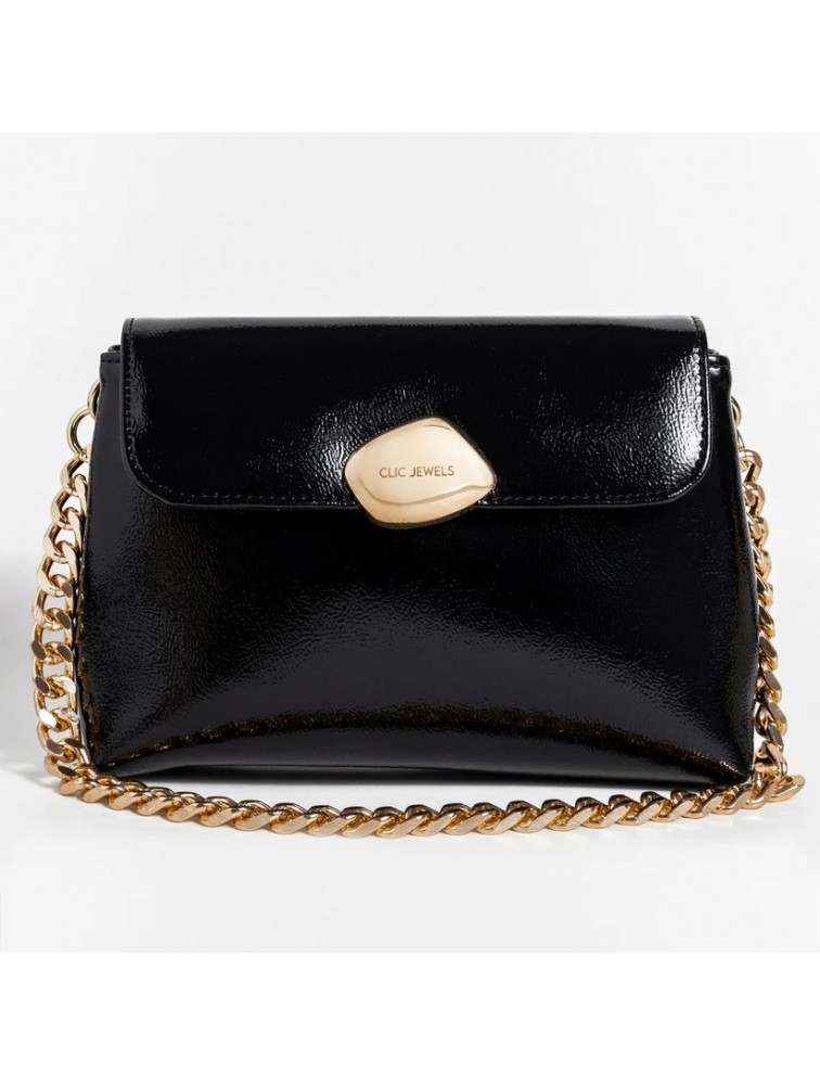 CLIC JEWELS DONNA MEDIUM DONNA (black patent eco leather) Μαύρη τσάντα ώμου