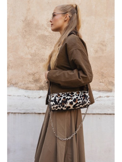 CLIC JEWELS Barrel Bag Leopard Ponyskin Λεοπάρ Βαρελάκι Τσάντα