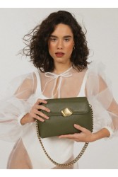 CLIC JEWELS DONNA MEDIUM (olive green dolaro genuine leather) Λαδί τσάντα ώμου