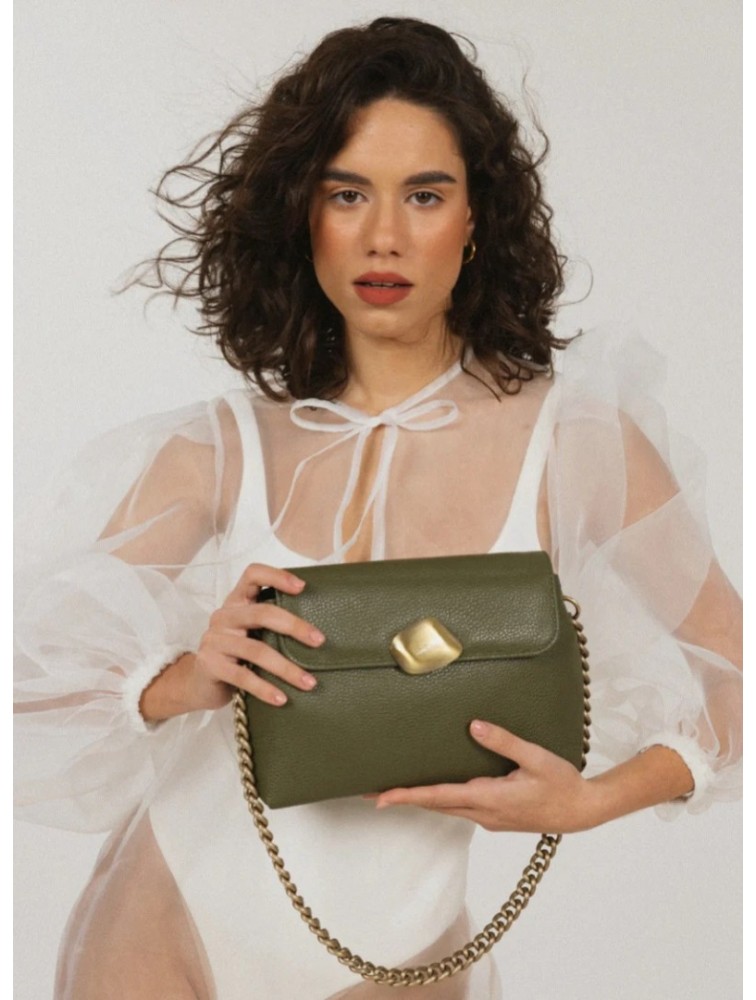 CLIC JEWELS DONNA MEDIUM (olive green dolaro genuine leather) Λαδί τσάντα ώμου