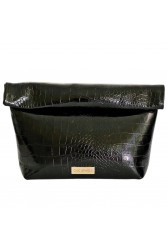 CLIC JEWELS Alex Lunchbag Black Croco Genuine Leather Μαύρη Κροκό Δερμάτινη Τσάντα